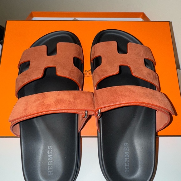 Hermès Orange and Black Sandals - Picture 1 of 3